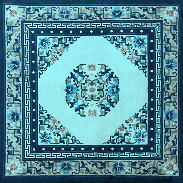 Square Machine Washable Oriental Light Blue Asian Inspired Rug, wshtr1372lblu