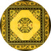 Round Oriental Yellow Asian Inspired Rug, tr1372yw