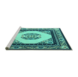 Sideview of Machine Washable Oriental Turquoise Asian Inspired Area Rugs, wshtr1372turq