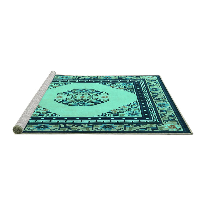 Sideview of Machine Washable Oriental Turquoise Asian Inspired Area Rugs, wshtr1372turq