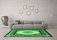 Machine Washable Oriental Emerald Green Asian Inspired Rug, wshtr1372emgrn