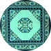 Round Oriental Turquoise Asian Inspired Rug, tr1372turq