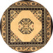 Round Oriental Brown Asian Inspired Rug, tr1372brn