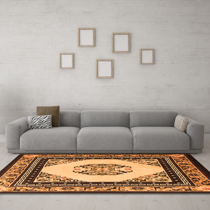 Machine Washable Oriental Orange Asian Inspired Area Rugs in a Living Room, wshtr1372org