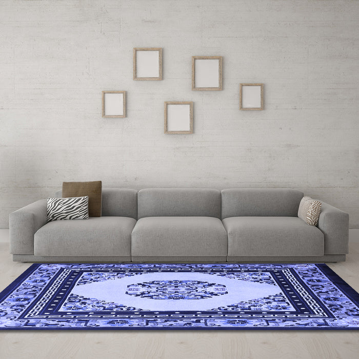 Machine Washable Oriental Blue Asian Inspired Rug in a Living Room, wshtr1372blu