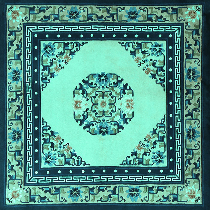 Square Machine Washable Oriental Turquoise Asian Inspired Area Rugs, wshtr1372turq