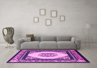 Machine Washable Oriental Pink Asian Inspired Rug, wshtr1372pnk