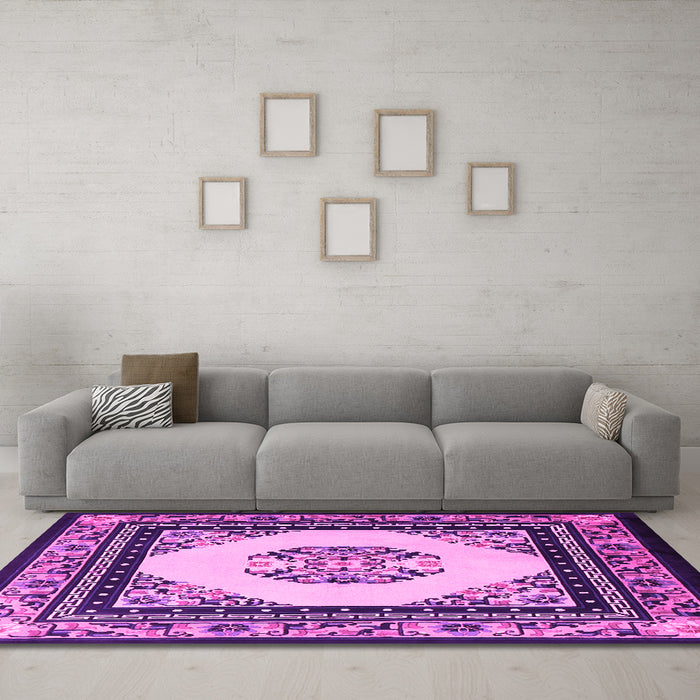 Machine Washable Oriental Pink Asian Inspired Rug in a Living Room, wshtr1372pnk