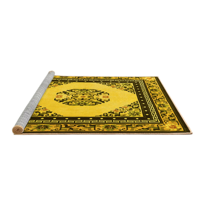Sideview of Machine Washable Oriental Yellow Asian Inspired Rug, wshtr1372yw