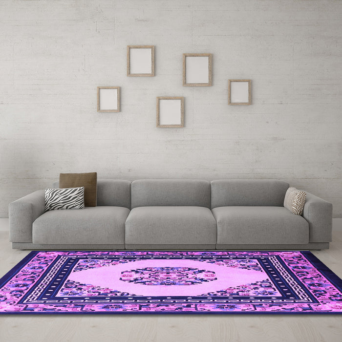 Machine Washable Oriental Purple Asian Inspired Area Rugs in a Living Room, wshtr1372pur