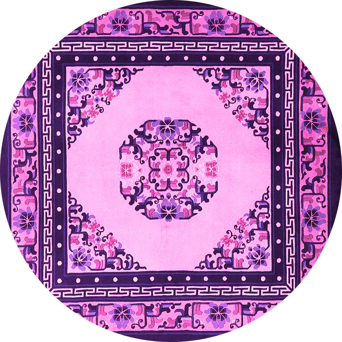 Round Machine Washable Oriental Pink Asian Inspired Rug, wshtr1372pnk