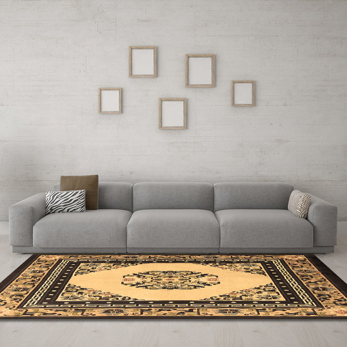 Machine Washable Oriental Brown Asian Inspired Rug in a Living Room,, wshtr1372brn