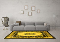 Machine Washable Oriental Yellow Asian Inspired Rug, wshtr1372yw