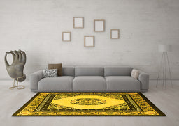 Machine Washable Oriental Yellow Asian Inspired Rug in a Living Room, wshtr1372yw