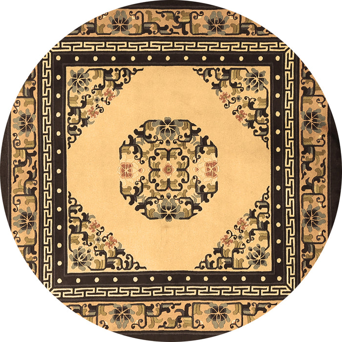 Round Machine Washable Oriental Brown Asian Inspired Rug, wshtr1372brn