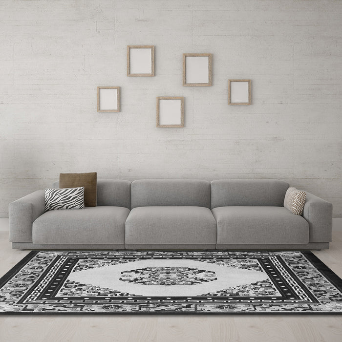 Machine Washable Oriental Gray Asian Inspired Rug in a Living Room,, wshtr1372gry