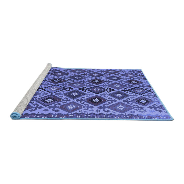Sideview of Machine Washable Persian Blue Traditional Rug, wshtr1373blu