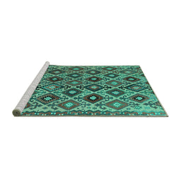 Sideview of Machine Washable Persian Turquoise Traditional Area Rugs, wshtr1373turq