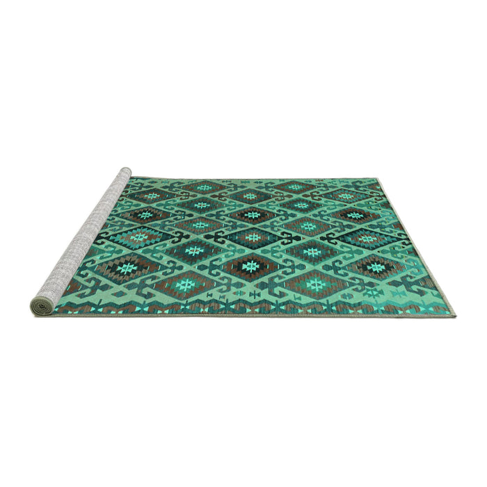 Sideview of Machine Washable Persian Turquoise Traditional Area Rugs, wshtr1373turq