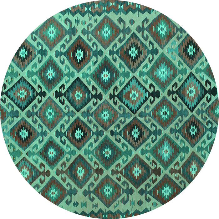 Round Persian Turquoise Traditional Rug, tr1373turq