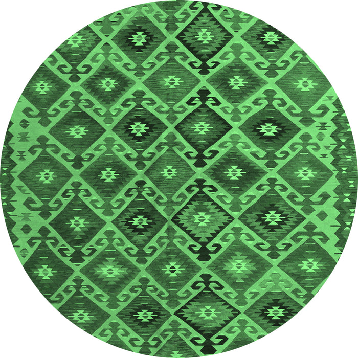 Round Machine Washable Persian Emerald Green Traditional Area Rugs, wshtr1373emgrn