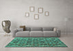 Machine Washable Persian Turquoise Traditional Area Rugs in a Living Room,, wshtr1373turq