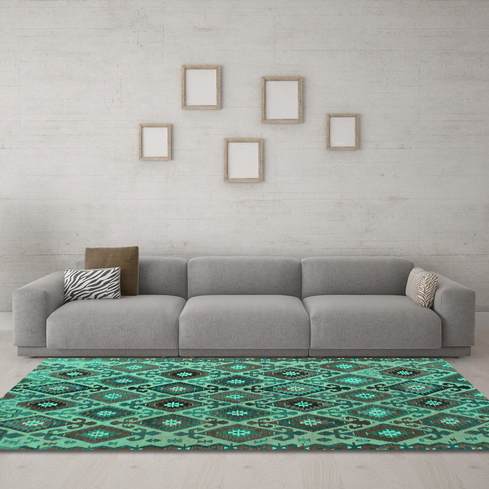 Machine Washable Persian Turquoise Traditional Area Rugs in a Living Room,, wshtr1373turq