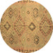 Round Persian Brown Traditional Rug, tr1374brn