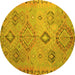 Round Persian Yellow Traditional Rug, tr1374yw