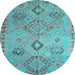 Round Machine Washable Persian Light Blue Traditional Rug, wshtr1374lblu