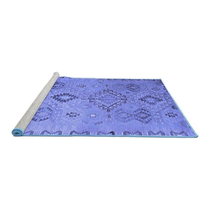Sideview of Machine Washable Persian Blue Traditional Rug, wshtr1374blu