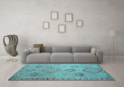 Machine Washable Persian Light Blue Traditional Rug in a Living Room, wshtr1374lblu