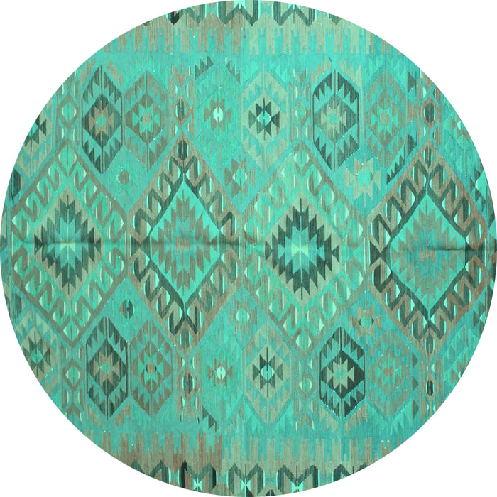 Round Persian Turquoise Traditional Rug, tr1374turq