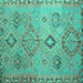 Square Machine Washable Persian Turquoise Traditional Area Rugs, wshtr1374turq