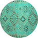 Round Machine Washable Persian Turquoise Traditional Area Rugs, wshtr1374turq