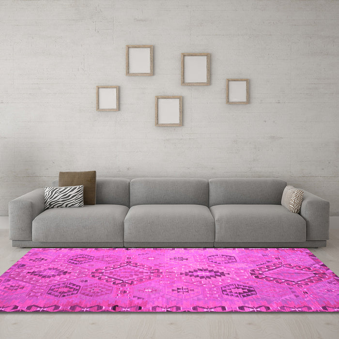 Machine Washable Persian Pink Traditional Rug in a Living Room, wshtr1374pnk
