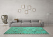 Machine Washable Persian Turquoise Traditional Area Rugs in a Living Room,, wshtr1374turq