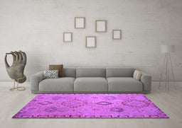 Machine Washable Persian Purple Traditional Area Rugs in a Living Room, wshtr1374pur