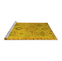 Sideview of Machine Washable Persian Yellow Traditional Rug, wshtr1374yw