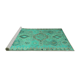 Sideview of Machine Washable Persian Turquoise Traditional Area Rugs, wshtr1374turq