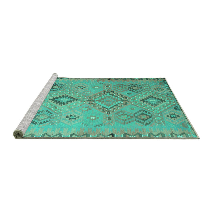 Sideview of Machine Washable Persian Turquoise Traditional Area Rugs, wshtr1374turq