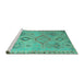 Sideview of Machine Washable Persian Turquoise Traditional Area Rugs, wshtr1374turq