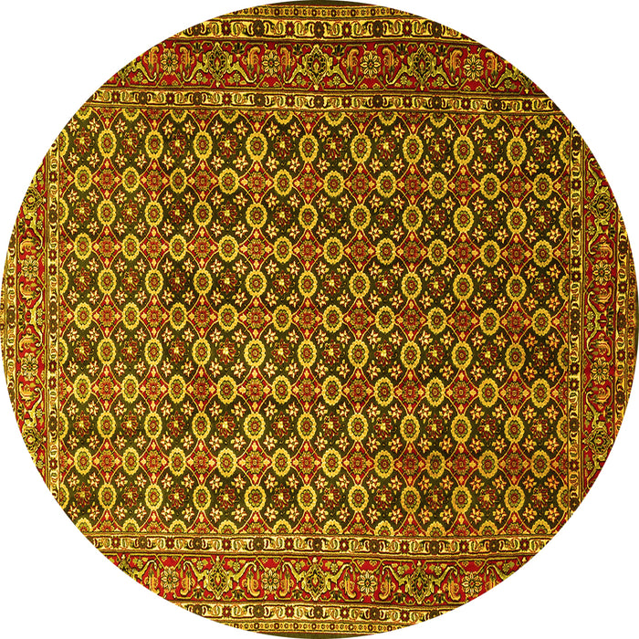Round Machine Washable Persian Yellow Traditional Rug, wshtr1375yw