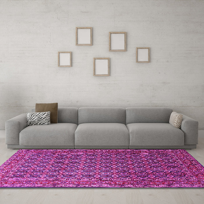 Machine Washable Persian Pink Traditional Rug in a Living Room, wshtr1375pnk