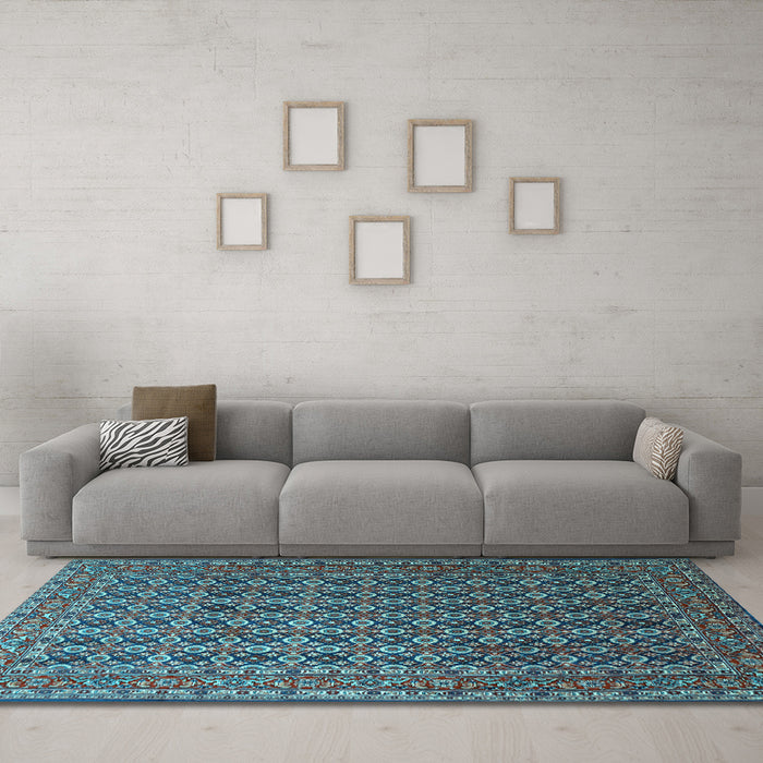 Machine Washable Persian Light Blue Traditional Rug in a Living Room, wshtr1375lblu