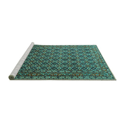 Sideview of Machine Washable Persian Turquoise Traditional Area Rugs, wshtr1375turq