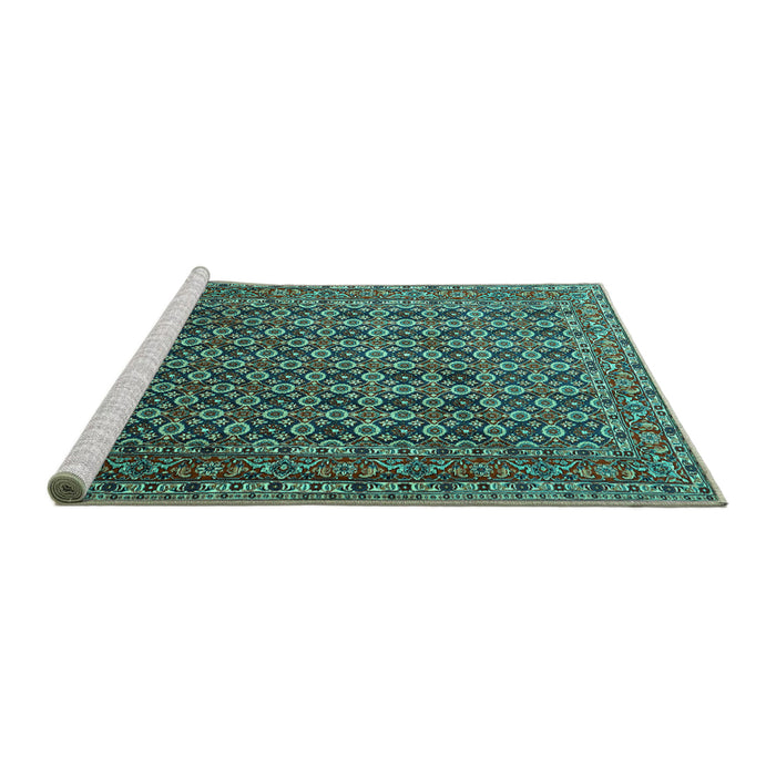 Sideview of Machine Washable Persian Turquoise Traditional Area Rugs, wshtr1375turq