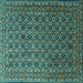 Square Machine Washable Persian Turquoise Traditional Area Rugs, wshtr1375turq