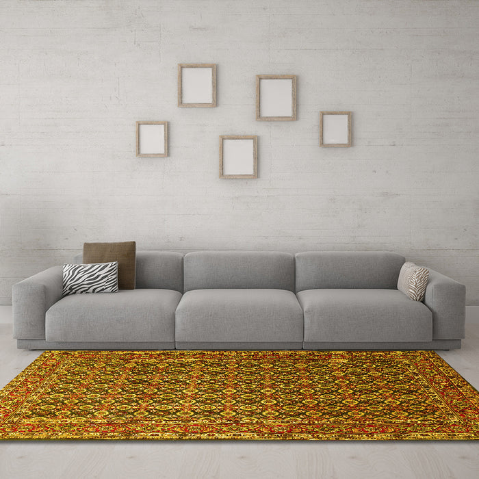 Machine Washable Persian Yellow Traditional Rug in a Living Room, wshtr1375yw