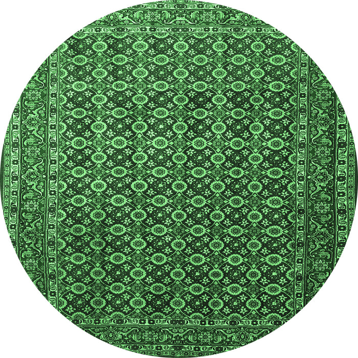 Round Machine Washable Persian Emerald Green Traditional Area Rugs, wshtr1375emgrn